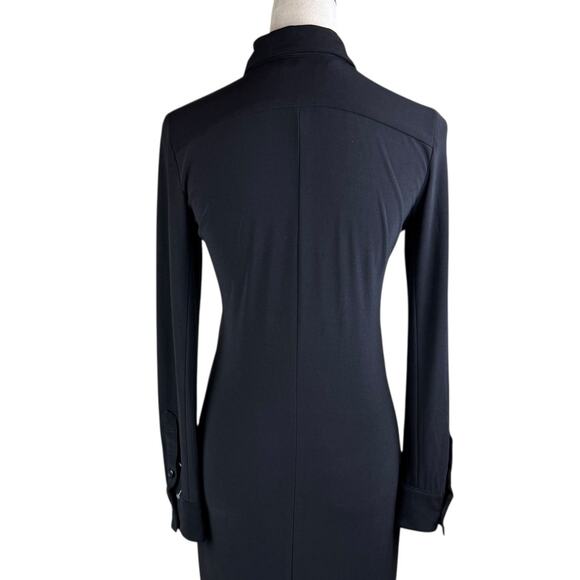 Norma Kamali Black Jersey Ponte Knit Long Sleeve Button Up Collared Shirt Dress - Picture 7 of 12